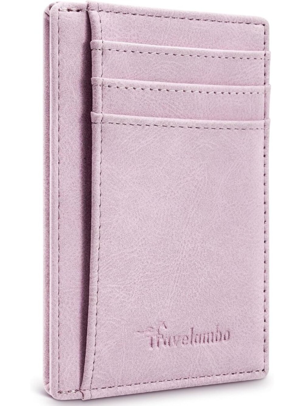 Men's Pink Minimalist Leather RFID Blocking Size Front Pocket Slim Wallet